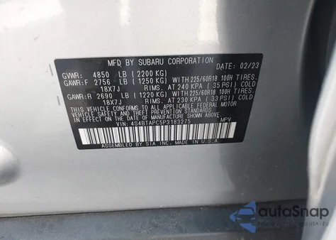 2023 Subaru Outback Touring из США, поврежденный, VIN 4S4BTAPC5P3183275